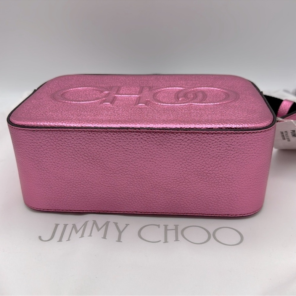 NWT Jimmy Choo Peony Pink Metallic Leather Camera Crossbody - Picture 8 of 12